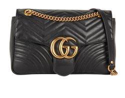 Medium GG Marmont Shoulder Bag, Leather, Black, 443496 525040, DB, 2*